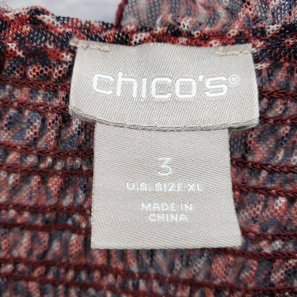 Chico's Herringbone Mesh Sheer Smocked Detail Long Sleeve Top Size 3 - Picture 9 of 11